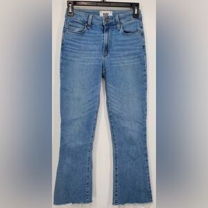 PAIGE, size 26”Rory Crop Flare w/ Raw Trim hems. Soft blue. Denim from heaven